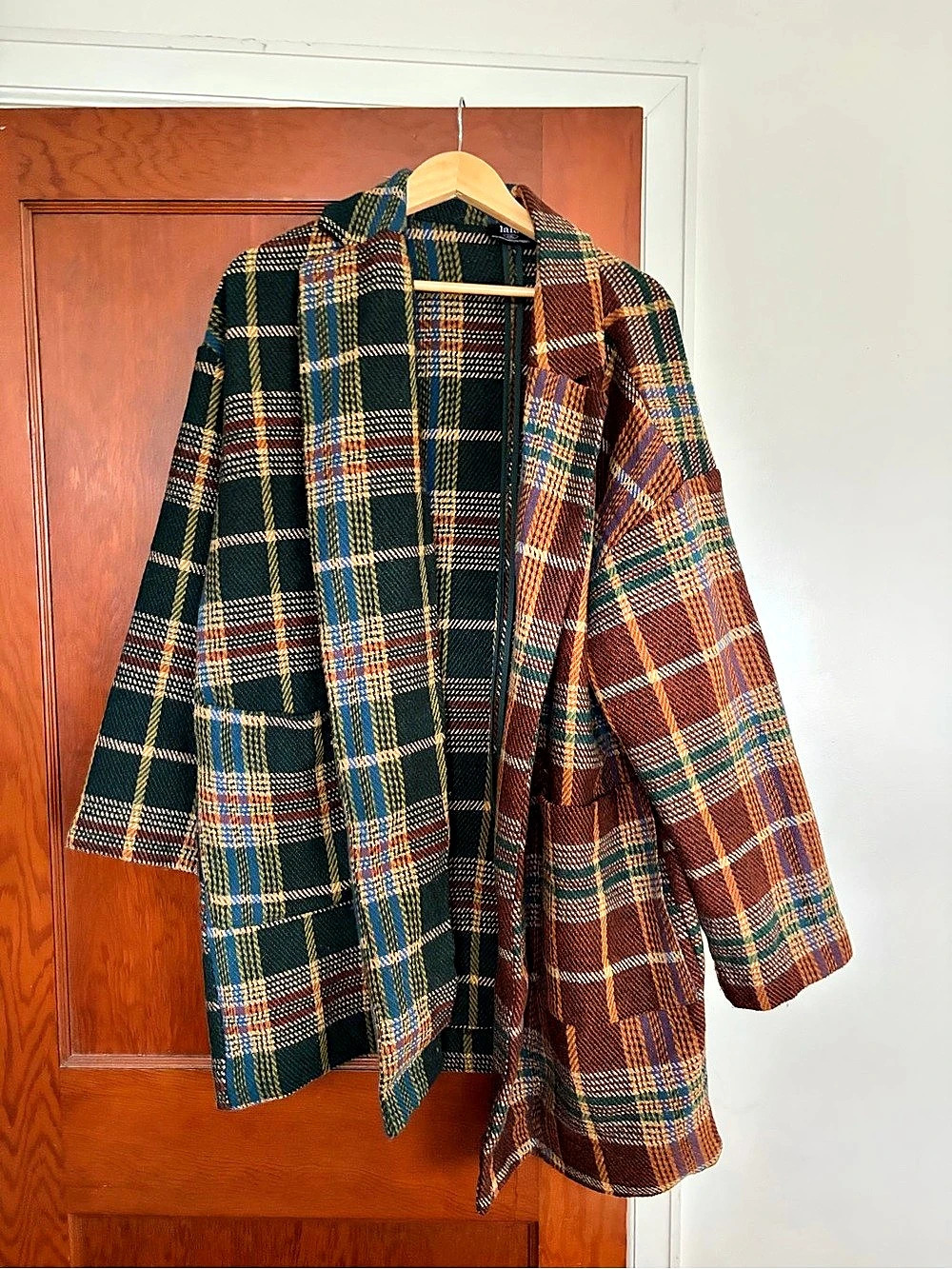 lala. Plaid Cape in Green & Brown L/XL Like New